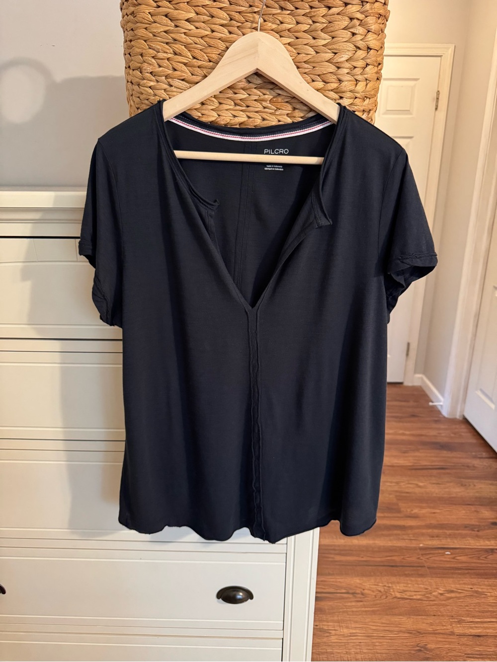 Pilcro Navy Blue V Neck Short Sleeve Top XL Soft Modal Cotton Casual Minimalist